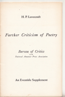 Image for Further Criticism Of Poetry.
